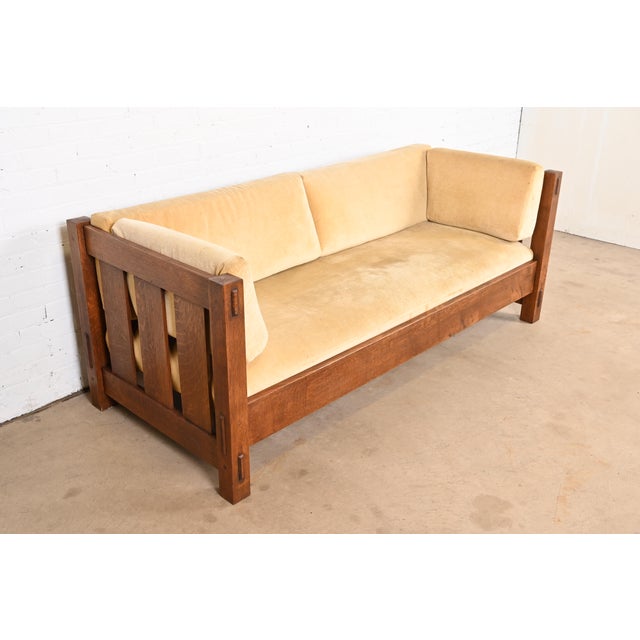 Late 20th Century Stickley Mission Oak Arts and Crafts Settle Sofa For Sale - Image 5 of 12