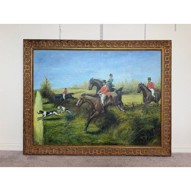 Huge Equestrian Fox Hunt Oil Painting, English Hunting Scene Art, Framed, Signed For Sale In Jacksonville, FL - Image 6 of 15