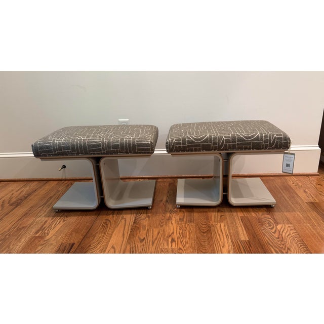 2020s Pair Caracole Balance Beam Moss Green Bed Ottoman For Sale - Image 5 of 11