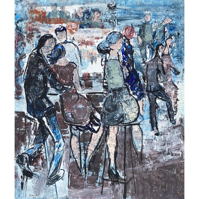 1962 Cafe Scene Mixed Media Painting For Sale