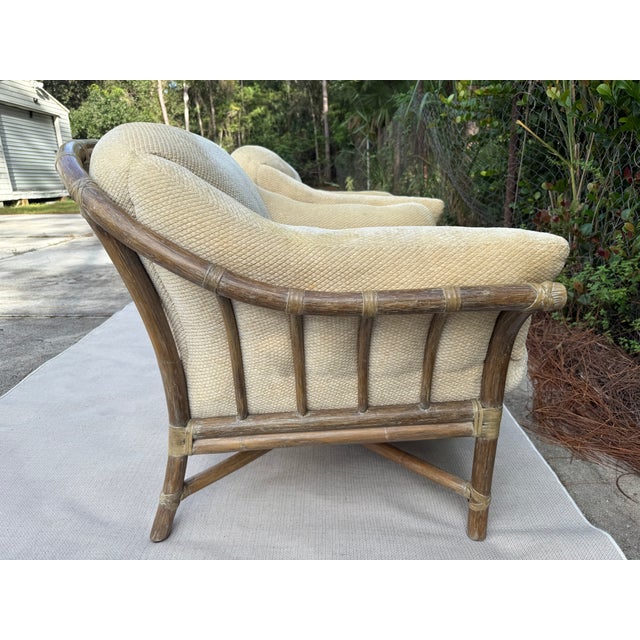McGuire Rattan Lounge Chairs With Upholstered Seats - A Pair For Sale - Image 14 of 17