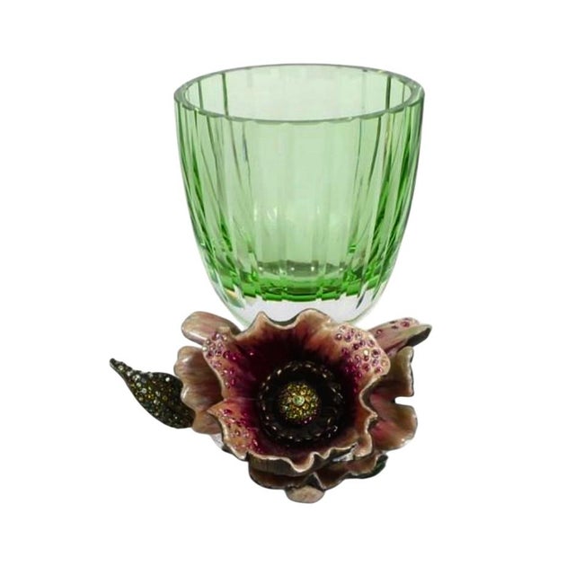 Jay Strongwater Green Glass & Jeweled Enamel Flower Vase.