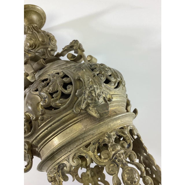 19th Century Gilt Brass or Bronze Pendant Style Light Fixture Candle Holder For Sale - Image 11 of 12