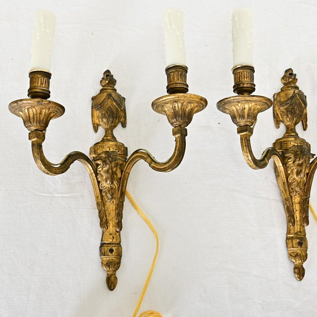 Gold French 19th Century Louis XVI Style Bronze Sconces - a Pair For Sale - Image 8 of 11