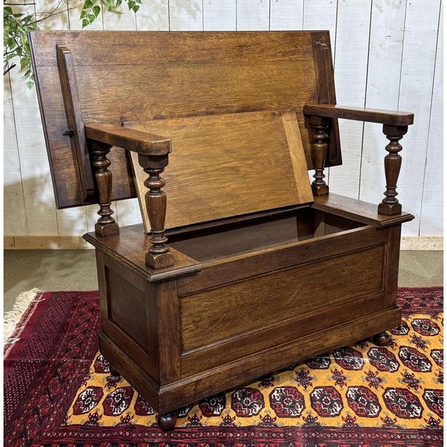 English Oak Storage Bench, 1930s For Sale - Image 15 of 16