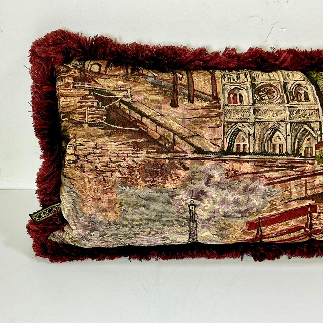 Textile 1980s Vintage Rustic European Boho Chic Tapestry Style Fringed Lumbar Decorative Pillow For Sale - Image 7 of 13