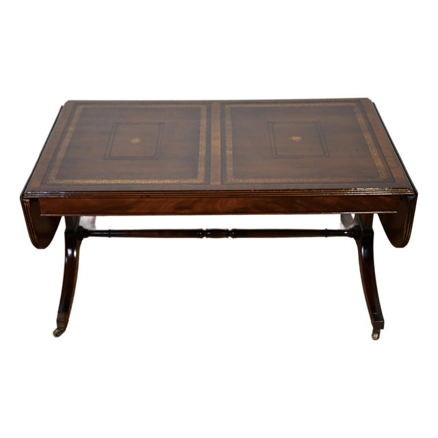 1930 Heritage Henredon English Regency Mahogany & Leather Top Coffee Table For Sale