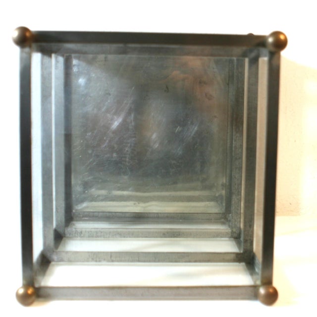 Hollywood Regency Brass Metal & Glass Square Footed Tabletop Curio Cabinet Vitrine For Sale - Image 11 of 12