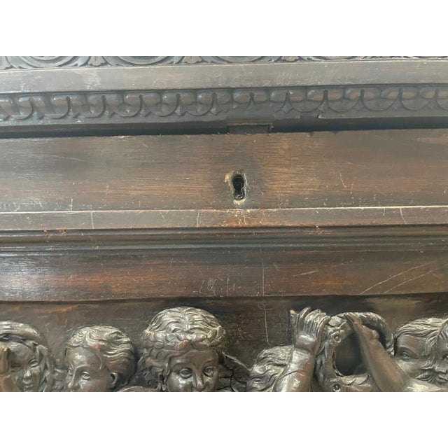 Antique Renaissance Revival Carved Wood Cabinet With Figural Relief & Lion Supports For Sale - Image 12 of 18