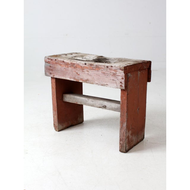 Red Vintage Rustic Small Farmhouse Bench For Sale - Image 8 of 12