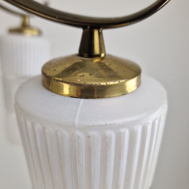 White Mid-Century Italian Brass Chandelier with Murano Style Glass Shades, 1960s For Sale - Image 8 of 12