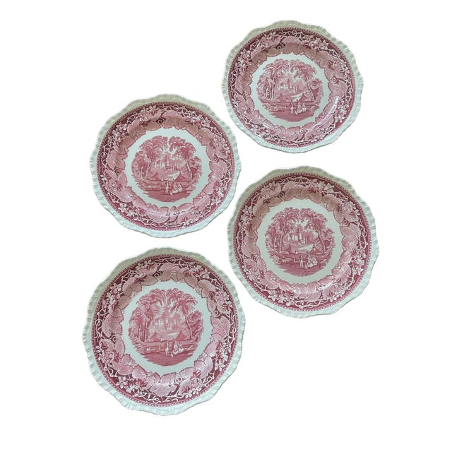 Ironstone plates by Mason’s made in England. These plates depict and english countryside. Pink and white plates with...