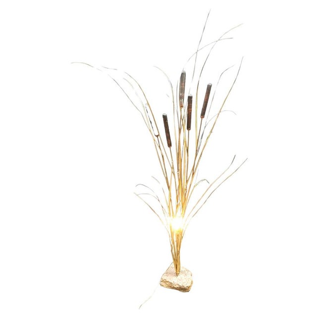 Vintage Brass Cattail Floor Lamp attributed to Daniel Dhaeseleer, 1970s For Sale - Image 13 of 13