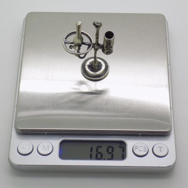 Metal Vintage Italian Handmade Silver Oil Lamp Figurine, 1970s For Sale - Image 7 of 10