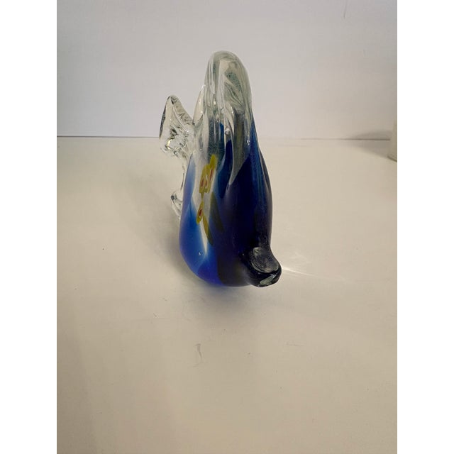 1960s Murano Hand Blown Glass Vintage Blue Millifora Angel Fish Sculpture For Sale - Image 5 of 5