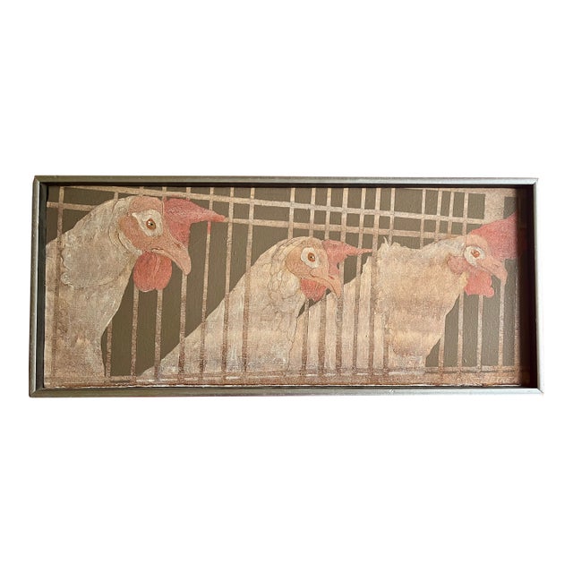 Petrea Harriss (American 20th Century) Painting on Canvas Portrait of Chickens or Roosters in Their Coop For Sale