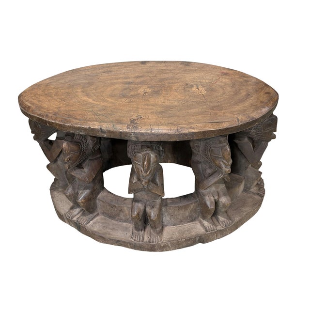 Vintage Large Baga Carved Stool /Table Nimba Kneeling Figures 27.5" W For Sale - Image 12 of 12