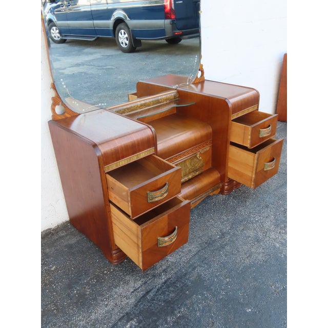 1920s Art Deco Water Fall Inlay Vanity Makeup Table 6300 For Sale - Image 4 of 18