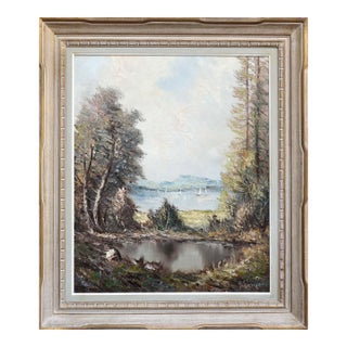 Vintage Landscape -- Sailboats on Mountain Lake by Hans Werner For Sale