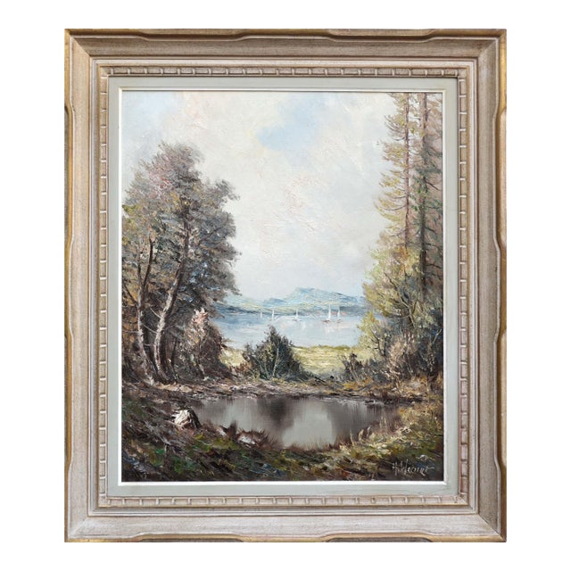 Vintage Landscape -- Sailboats on Mountain Lake by Hans Werner For Sale