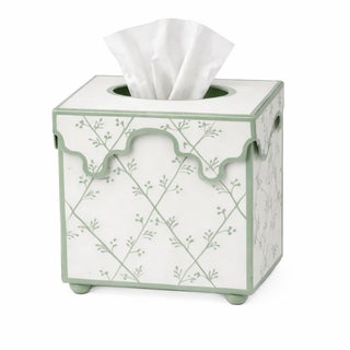 Soft Green Trellis Scalloped Floral Tissue Holder For Sale