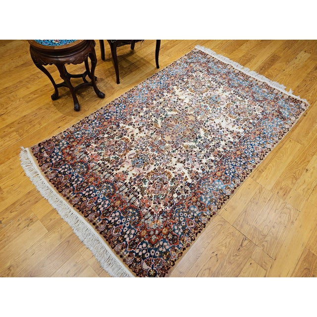 Vintage Persian Kerman Lavar Area Rug, Handwoven All-Over Floral Pattern, Ivory & Blue, 4’ X 7’ For Sale - Image 10 of 12