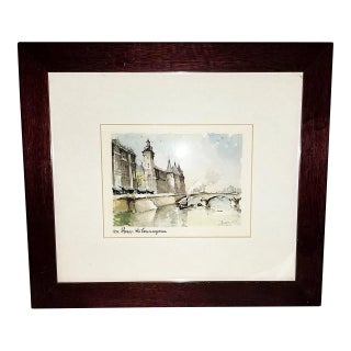 Mid-Century Paris Watercolor Print For Sale