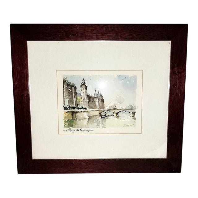 Mid-Century Paris Watercolor Print For Sale