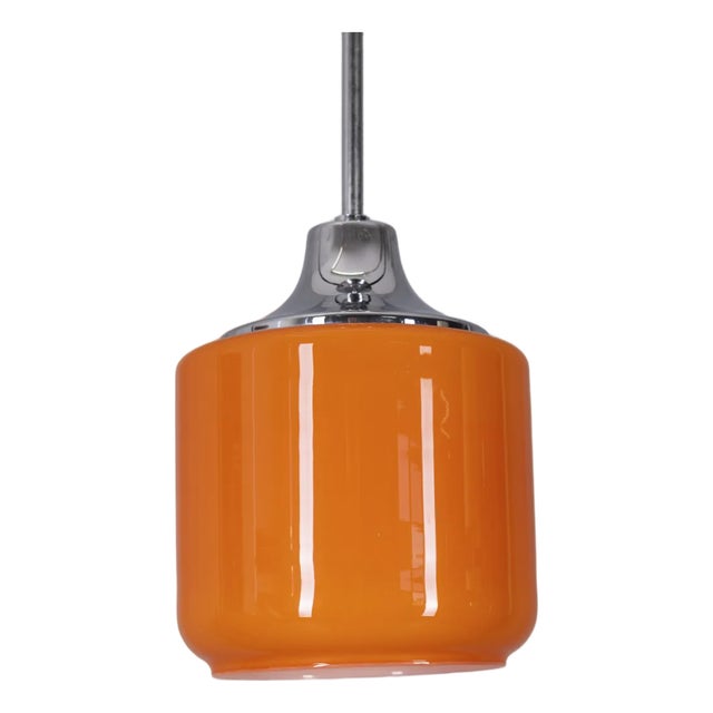 Vintage Italian Metal and Orange Glass Pendant, 1970s For Sale