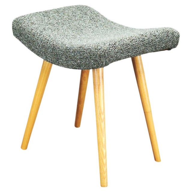 Mid-Century Modern Upholstered Stool with Beech Wood Legs, 1960s For Sale - Image 11 of 11