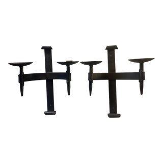 Late 20th Century Cast & Wrought Iron Candle Wall Sconces- a Pair For Sale