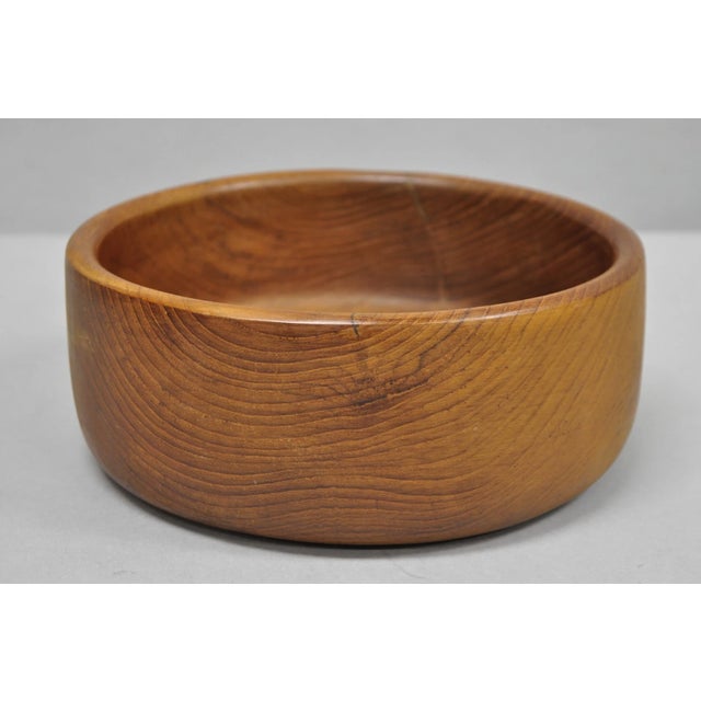 Vintage Mid Century Danish Modern Carved Teak Wood Round Salad Fruit Bowl (B) For Sale - Image 4 of 13