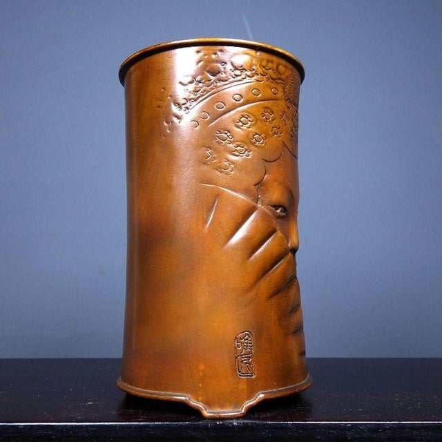 Traditional Late 19th Century Carved Boxwood Brush Pot With Figural Scene, 310g For Sale - Image 3 of 9