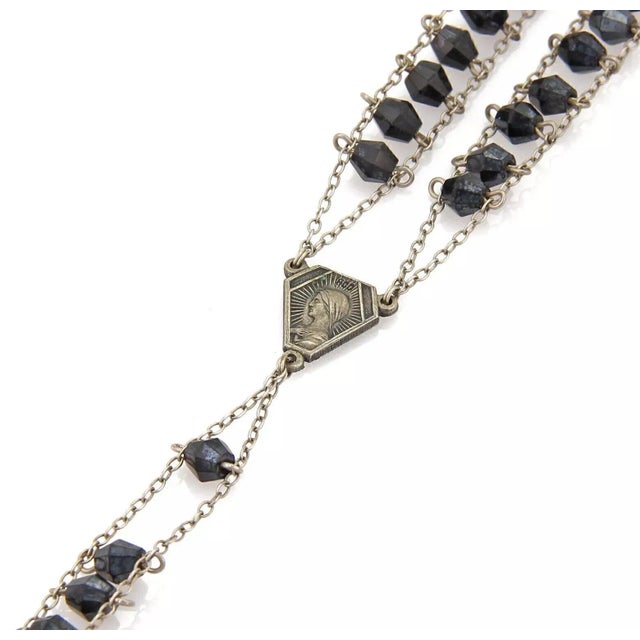 Onyx Beads 800 Silver Cross Rosary Pendant Necklace For Sale In Miami - Image 6 of 8