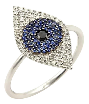 Diamonds & Sapphire Good Luck Eye 14k White Gold Band Ring