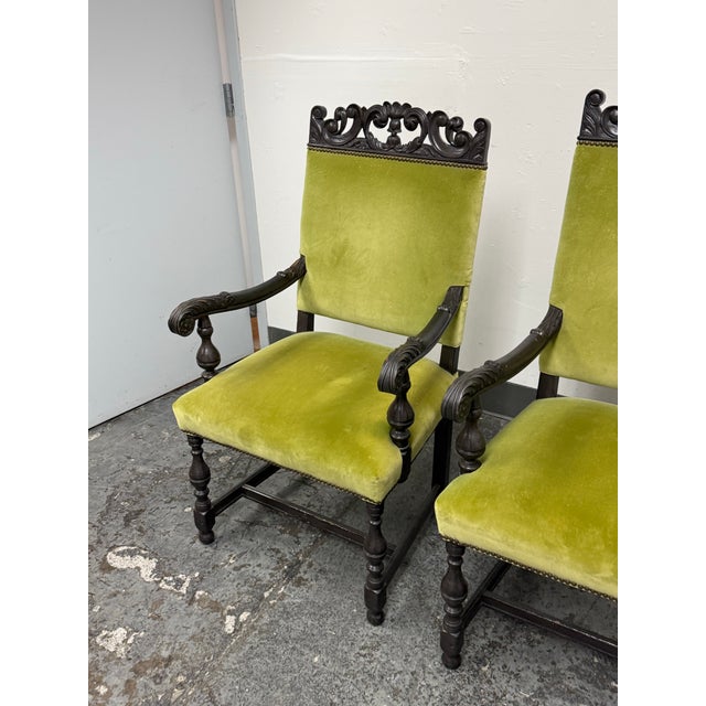 Antique Carved Wood Couples Armchairs, Pair For Sale - Image 4 of 12