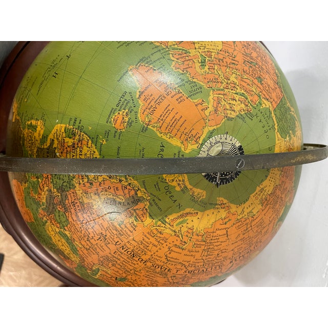 Mid Century Replogle Glass Globe Mahogany Stand | Chairish