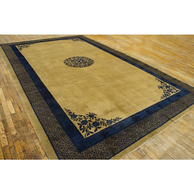 1900 - 1909 1900s Beige Field Open Field Medallion Classic Deco Antique Chinese Peking Rug For Sale - Image 5 of 12