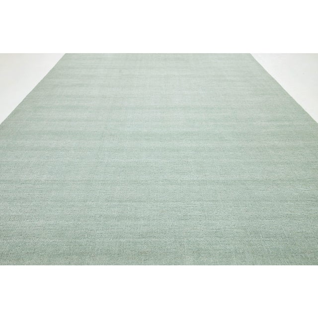 Textile 10 X 14 Modern Indian Texture Handmade Wool Rug in a Solid Light Green For Sale - Image 7 of 10