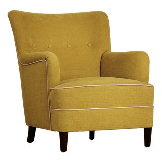 Armchair Redressed in a Cotton Linen Blend, 1940s For Sale