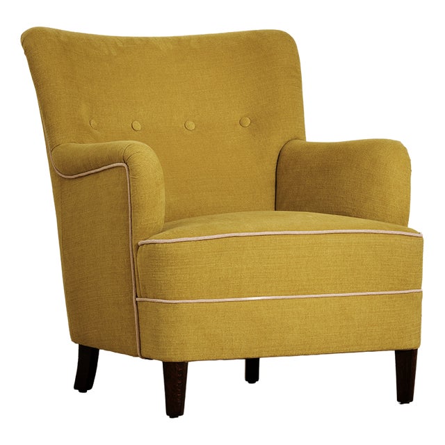 Armchair Redressed in a Cotton Linen Blend, 1940s For Sale