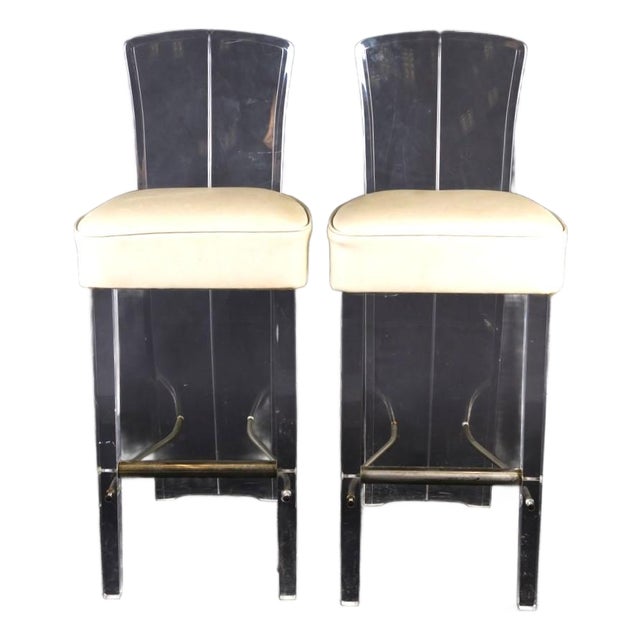 1970s Pair MCM Lucite Bar Chairs / Stools by Hill Manufacturing Co. For Sale