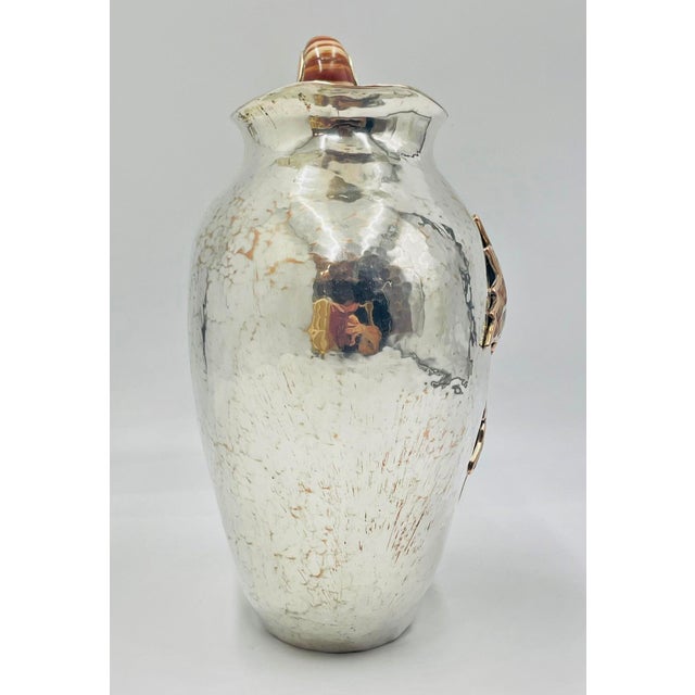 Metal 1980s Large Emilia Castillo Water Pitcher With Natural Jasper Stone Inlay, Signed For Sale - Image 7 of 18