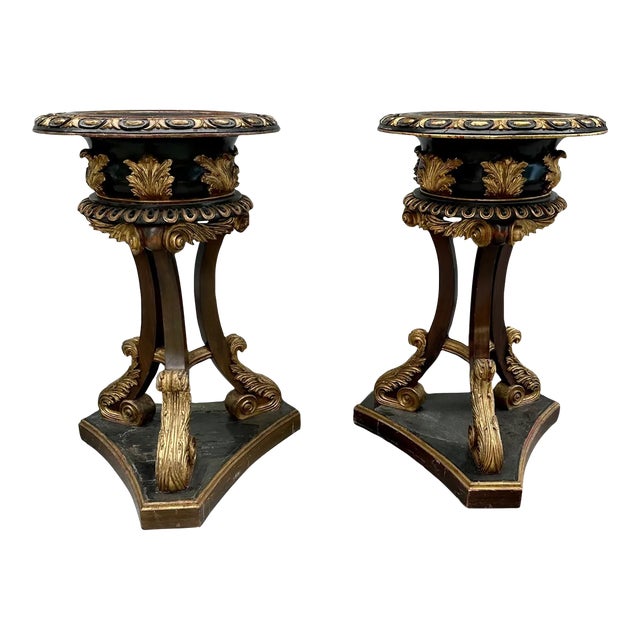 Scottish Regency Style Pair Ebonized Giltwood Palatial Jardinieres Sotheby’s Provenance. For Sale
