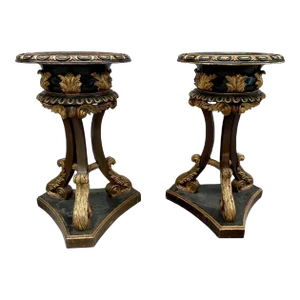 Scottish Regency Style Pair Ebonized Giltwood Palatial Jardinieres Sotheby’s Provenance.