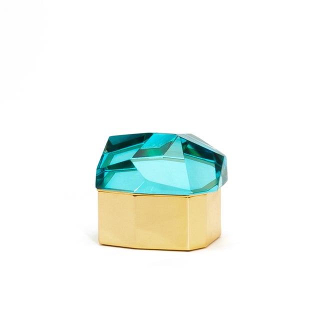 2020s Hand Blown Murano Diamond Rock Box With Brass For Sale - Image 5 of 12