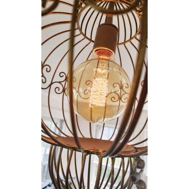 Vintage Bird Cage Light Fixture Ceiling Pendant For Sale - Image 10 of 11