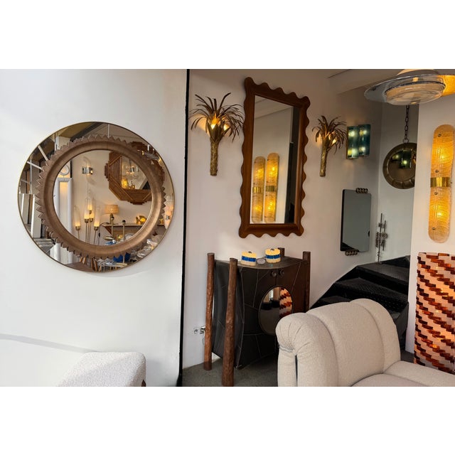 Brown Wood and Brass Mirror by Fratelli Marelli. Italy, 1950s For Sale - Image 8 of 11