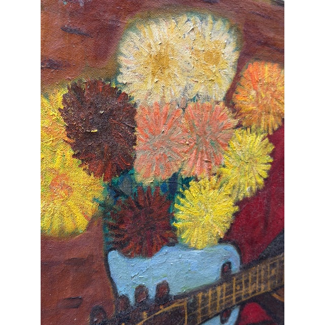 Still Life Mandolin and Flowers Painting by Abe Zuckerman, 1958 For Sale In New York - Image 6 of 16