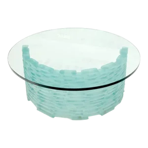 Frosted Fused C Shape Base "Ice" Glass Blocks Round Top Coffee Table